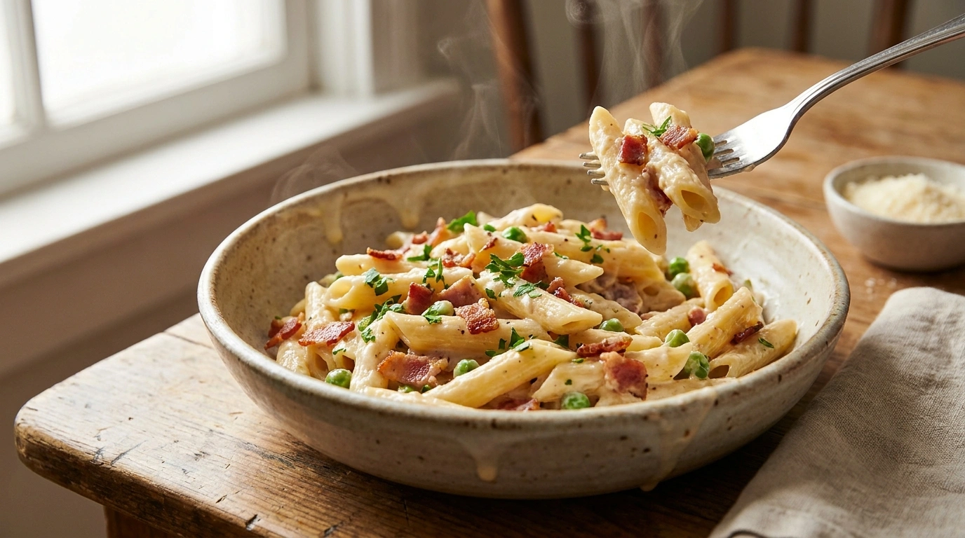 Cremet bacon pasta på 15 minutter